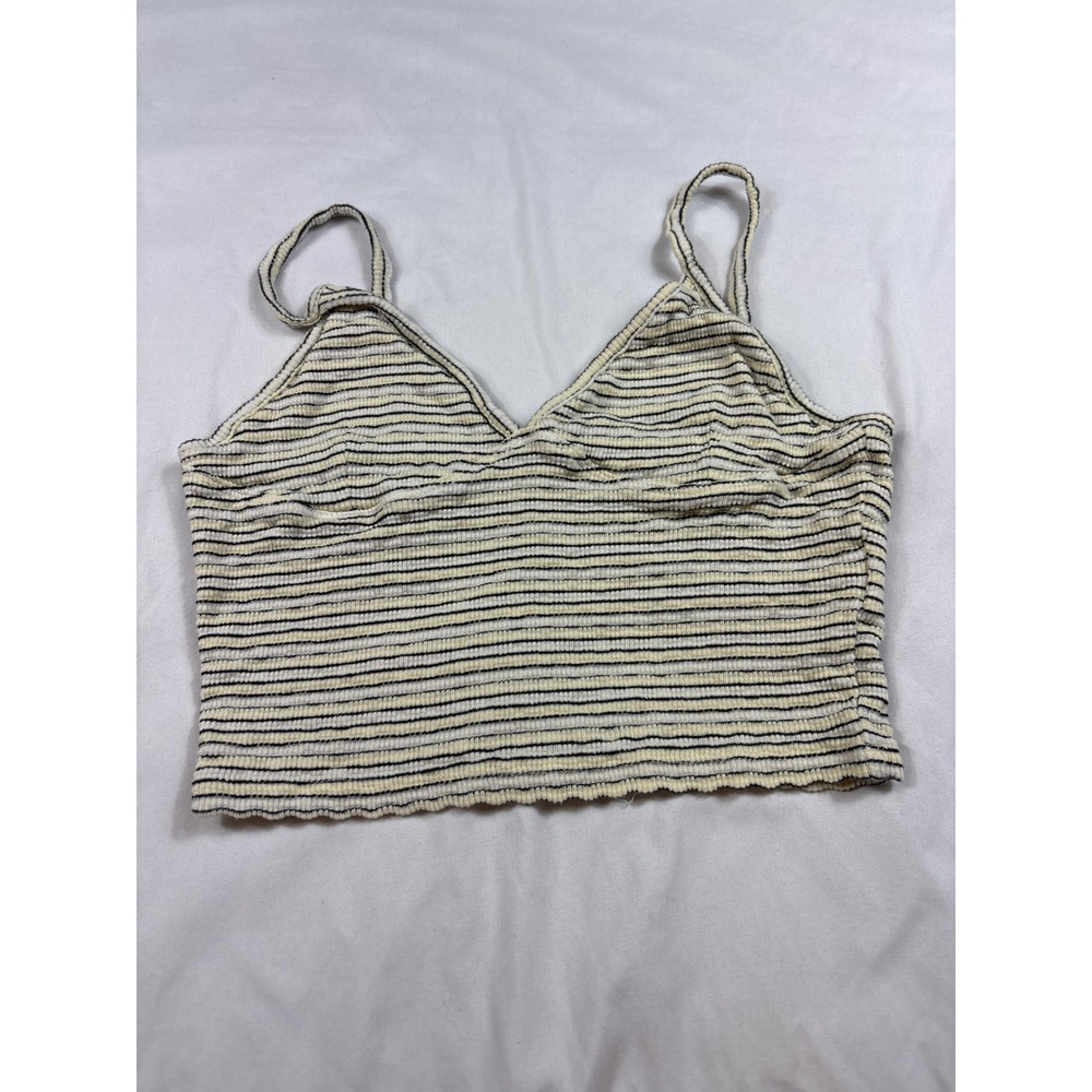 Cotton On Striped Cami Crop Top Cream Black Ribbed Lettuce Edge Size S